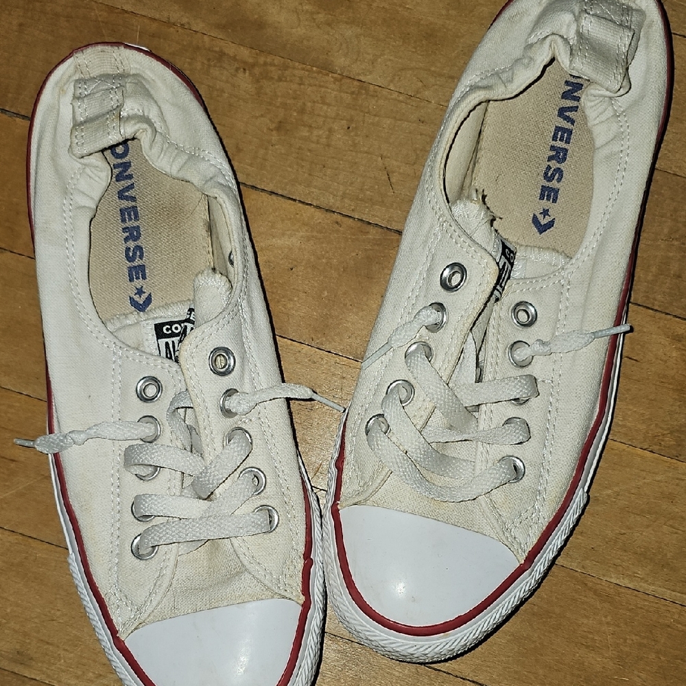 Converse Off-White Canvas Sneakers with Red Trim